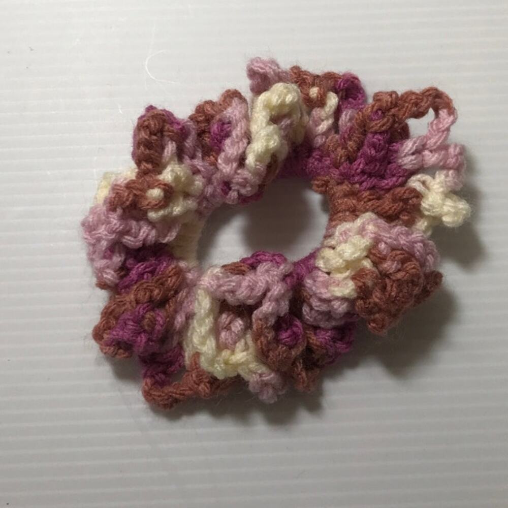 NWT Pink Cream Handmade Crocheted Hair Scrunchie